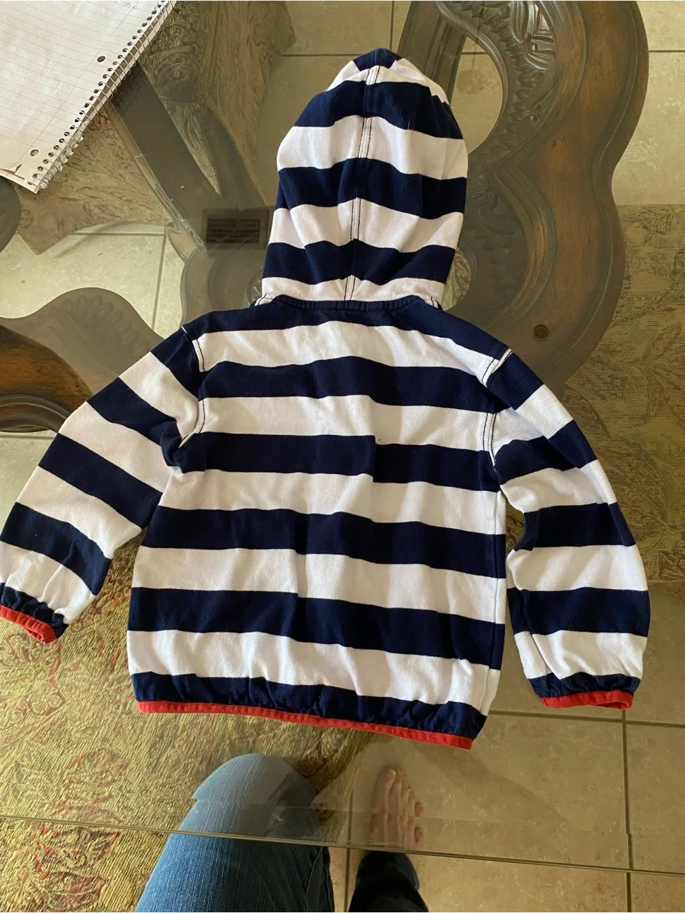 Ralph Lauren Kids Navy & White Striped Zip Hoodie with Red Hood